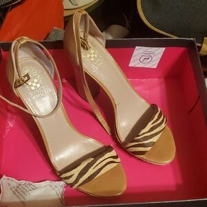 Vince Camuto Tan and Brown Heels with Ankle Strap